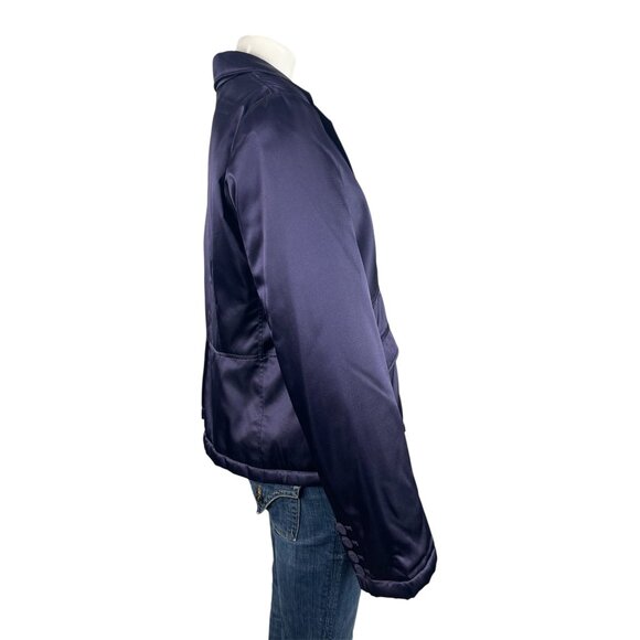 Armani Collezioni Satin Puffer Blazer Jacket 14 Purple Single Button - Picture 2 of 10
